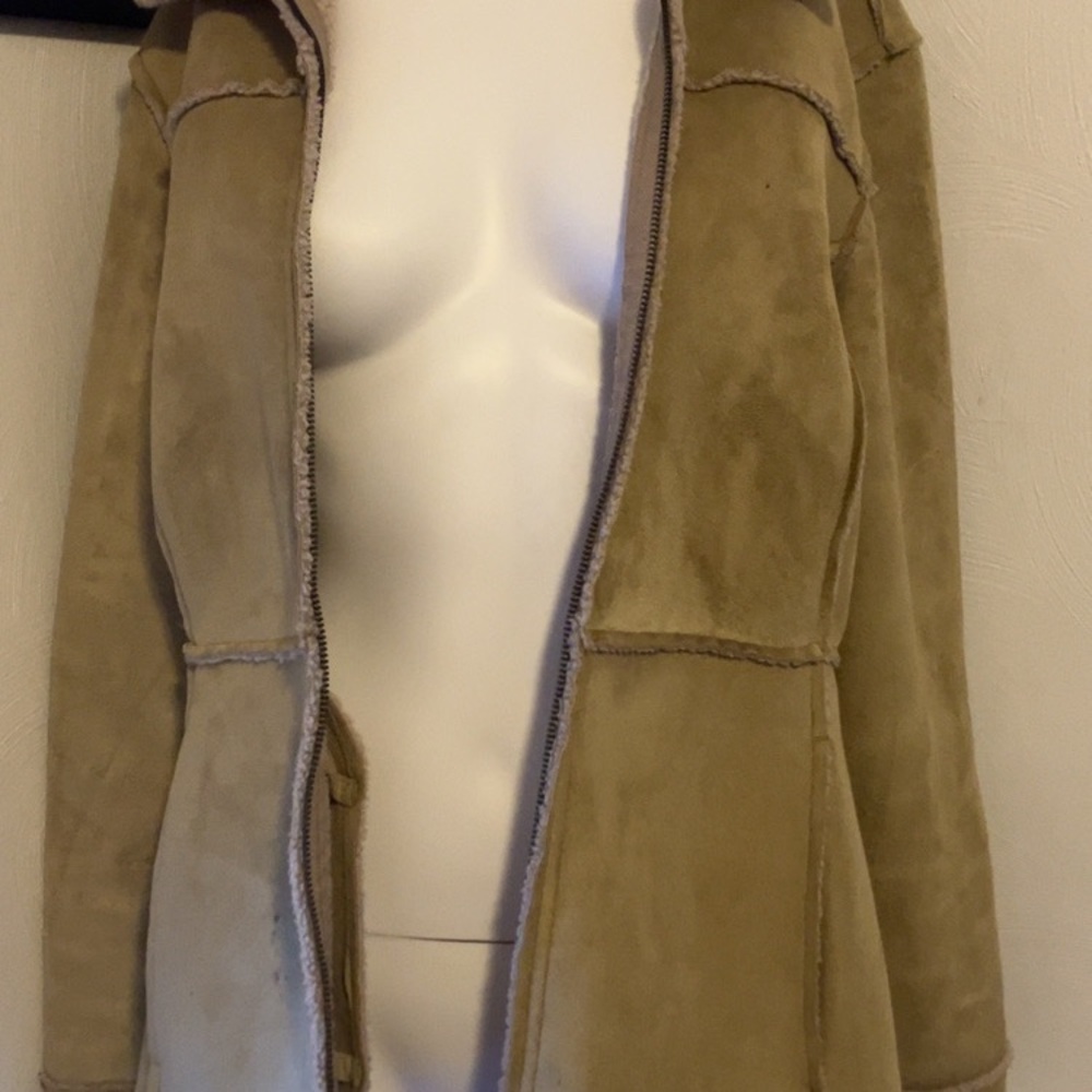 Women’s Tan Suede Shearling Coat - Lightweight Toggle Zip Jacket